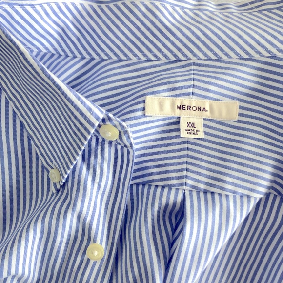Merona men’s long sleeve blue white pin stripe dress shirt front pocket size XXL - Picture 4 of 6